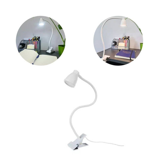 Galda lampa ar klipsi - balta