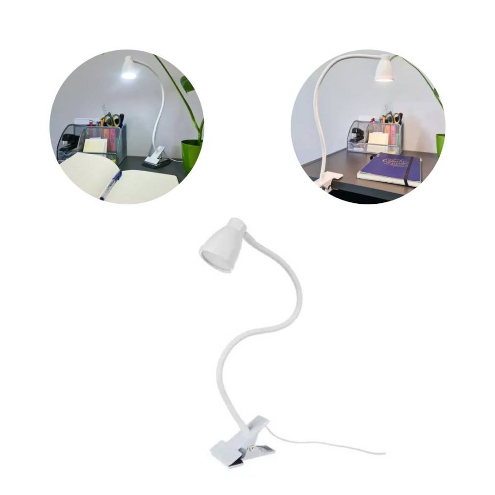 Galda lampa ar klipsi - balta