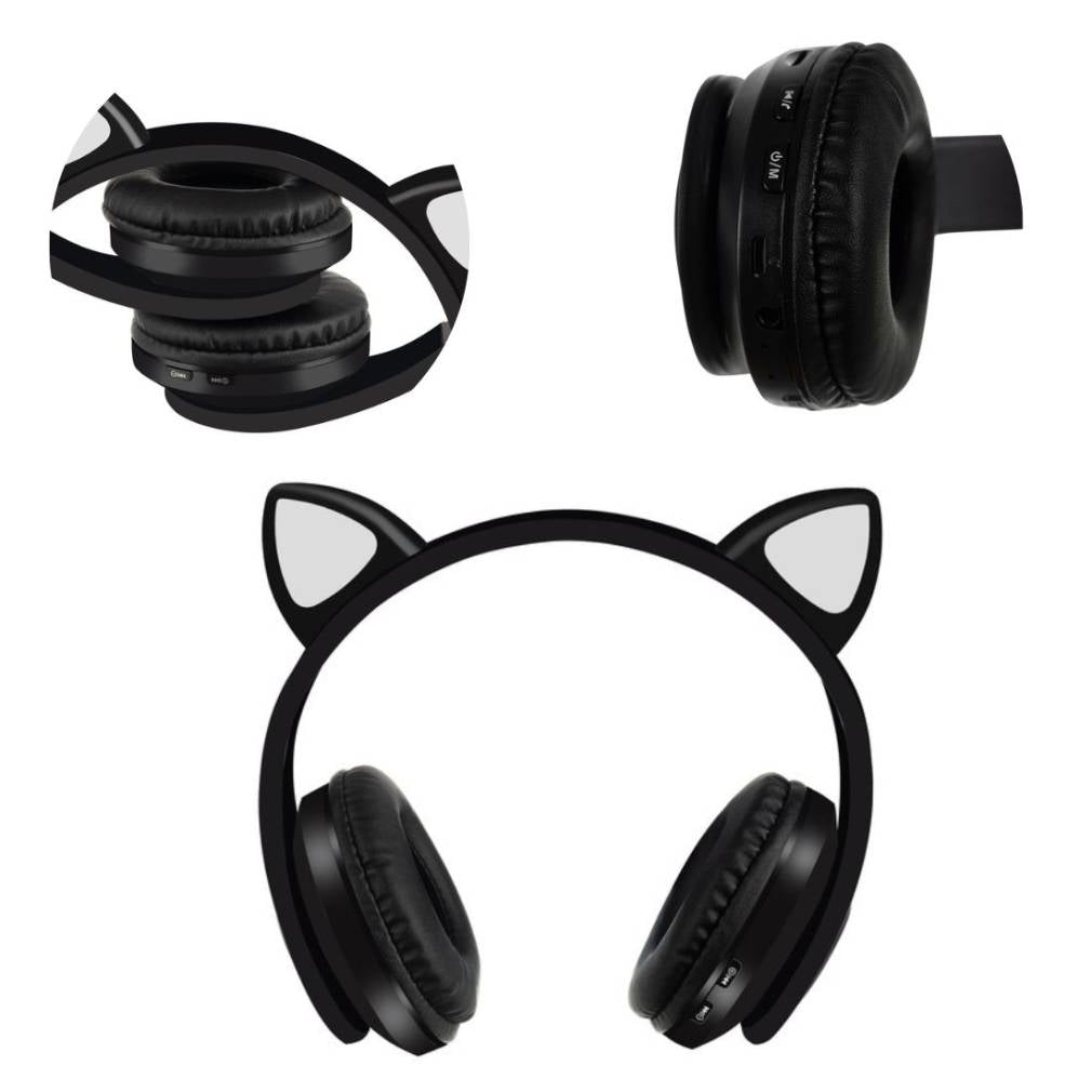 Bezvadu austiņas ar kaķa ausīm – melnas