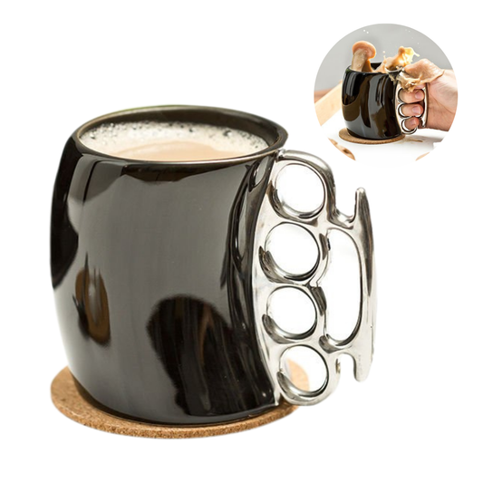 Krūze keramikas - melna ar hromētu rokturi