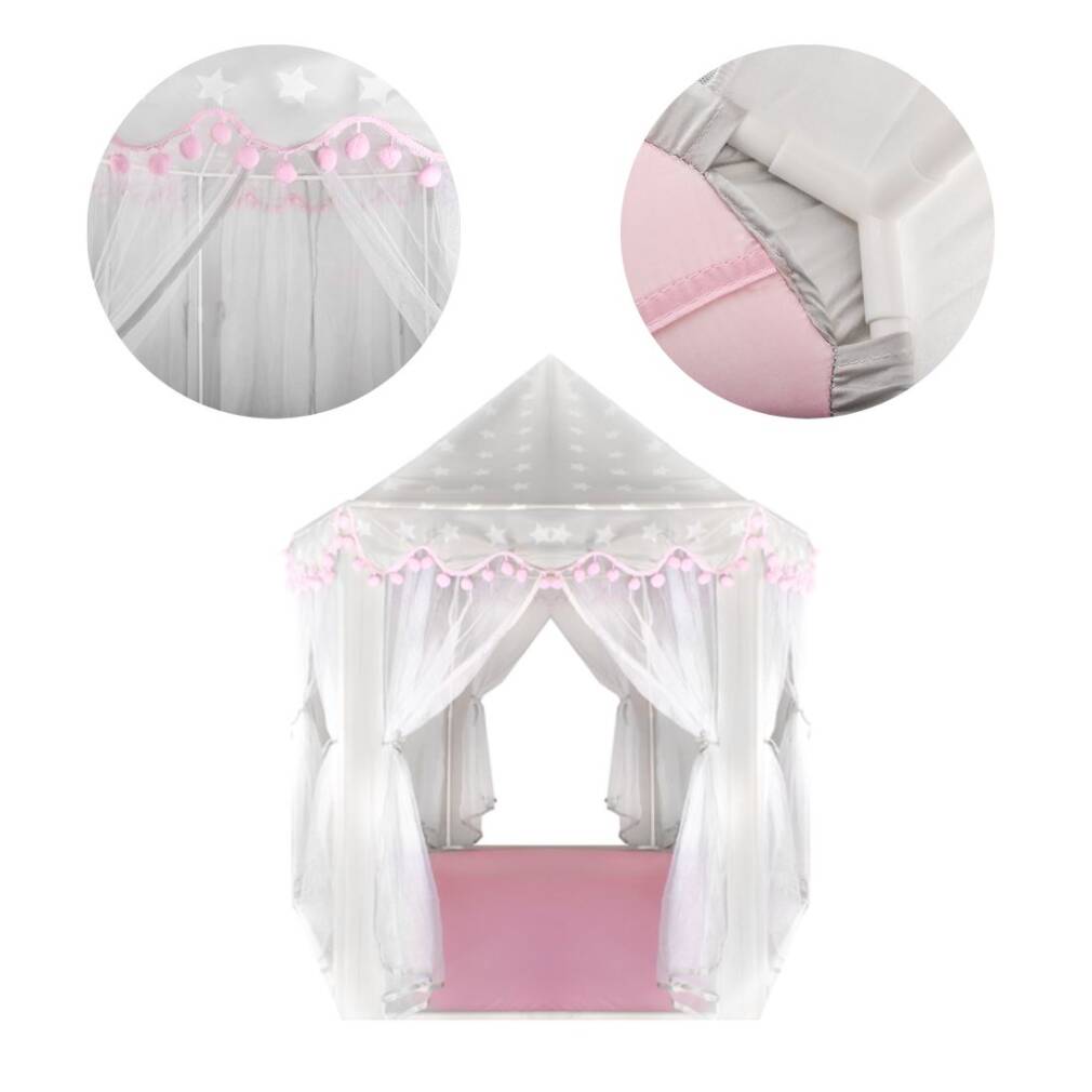 Bērnu telts pelēka-rozā