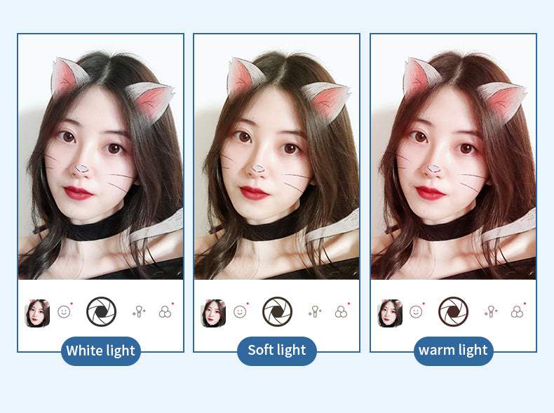 Spogulis gredzenveida lampa ar telefona turētāju