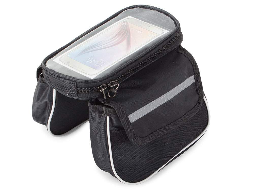 Velosipēda rāmja bagāžnieks ar telefona turētāju