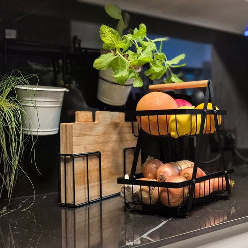 24265 divstāvu augļu/dārzeņu grozs