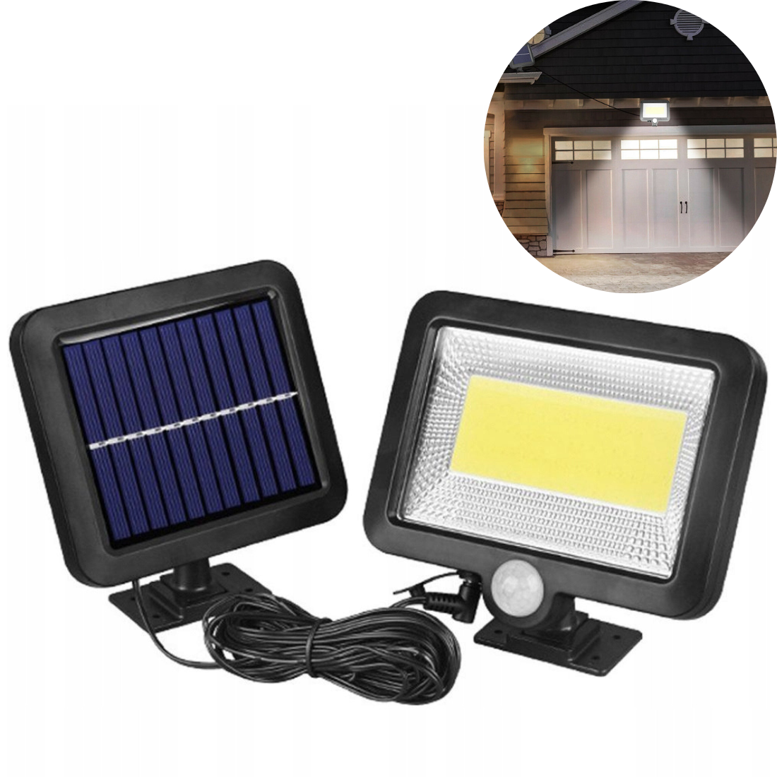 Āra lampa ar saules paneli un kustības sensoru