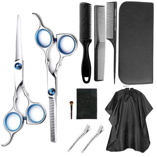 Matu griešanas komplets (frizieru šķēres, ķemmes, priekšauts)