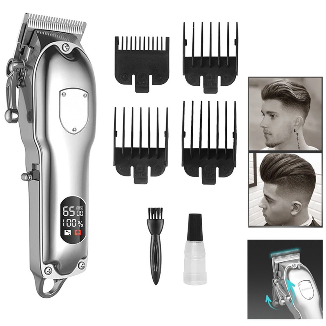 Profesionālais elektriskais bezvadu matu trimmeris ar LCD displeju + piederumi