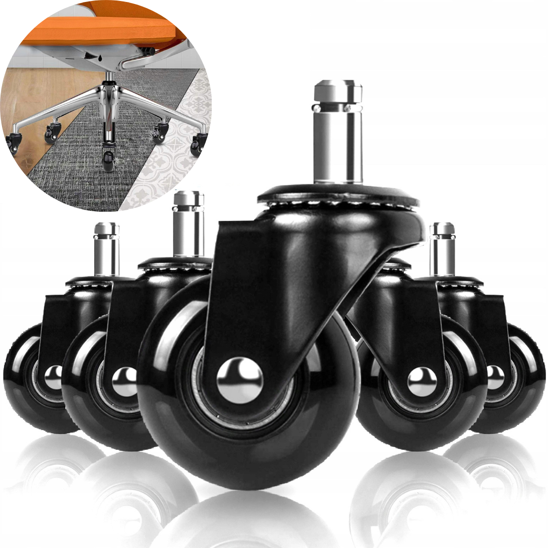 Gumijas riteņi krēslam 5gab