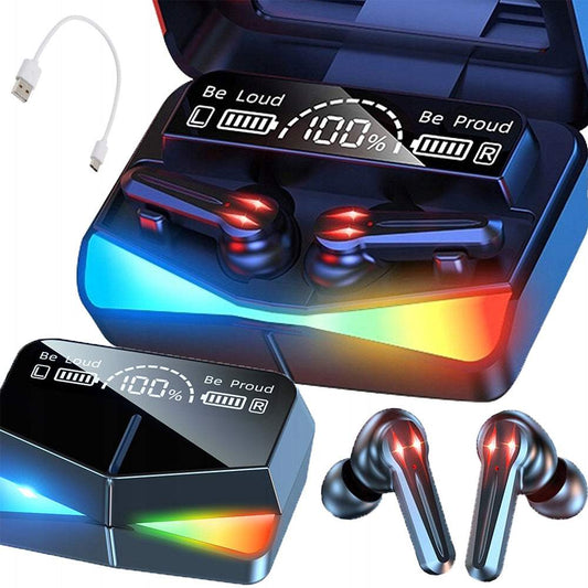 Bezvadu austiņas RGB Bluetooth ar powerbank funkciju