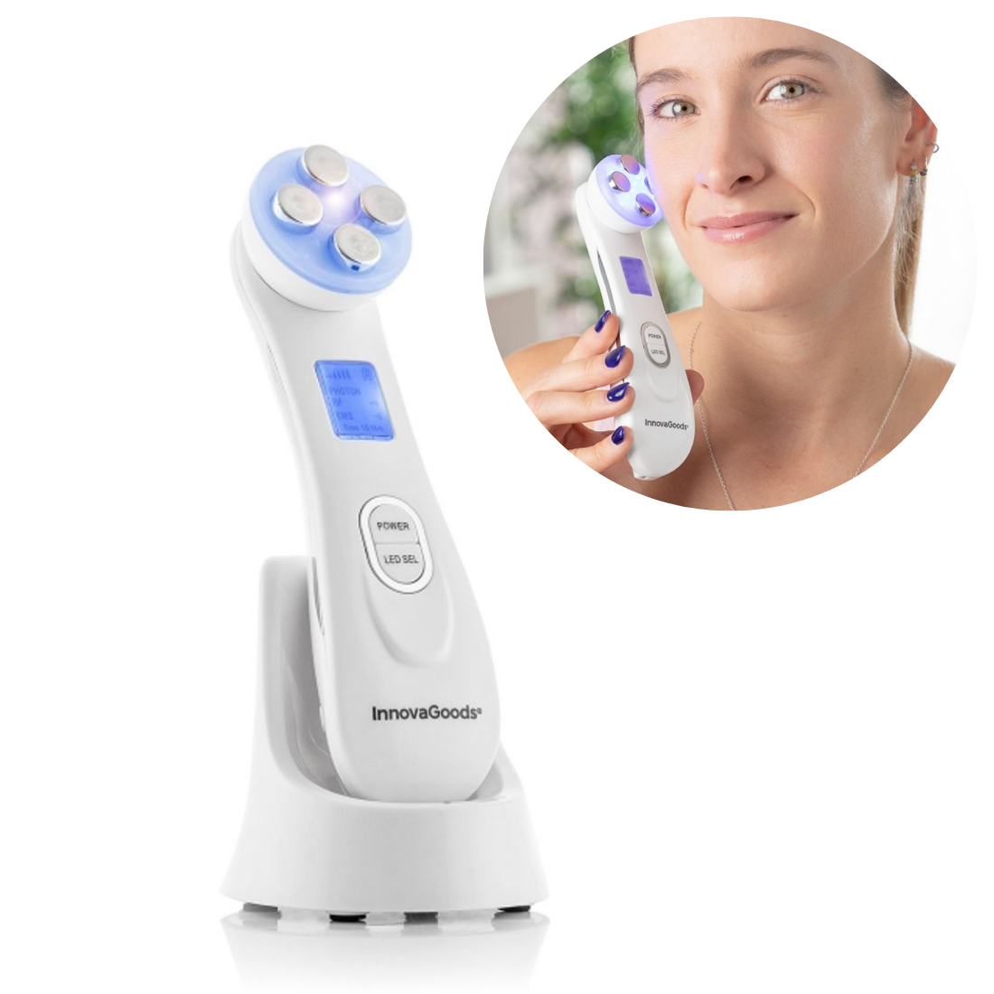 EMS sejas masieris un tīrītājs RGB ar radiofrekvenci, fototerapiju un elektrostimulāciju