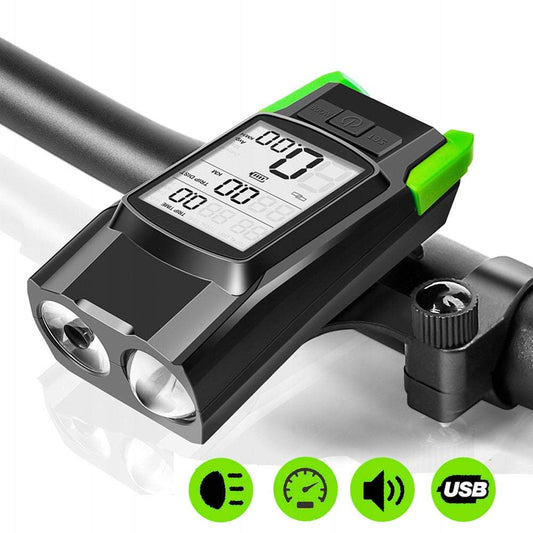 Velosipēda dators ar lukturi + aizmugurējais lukturis