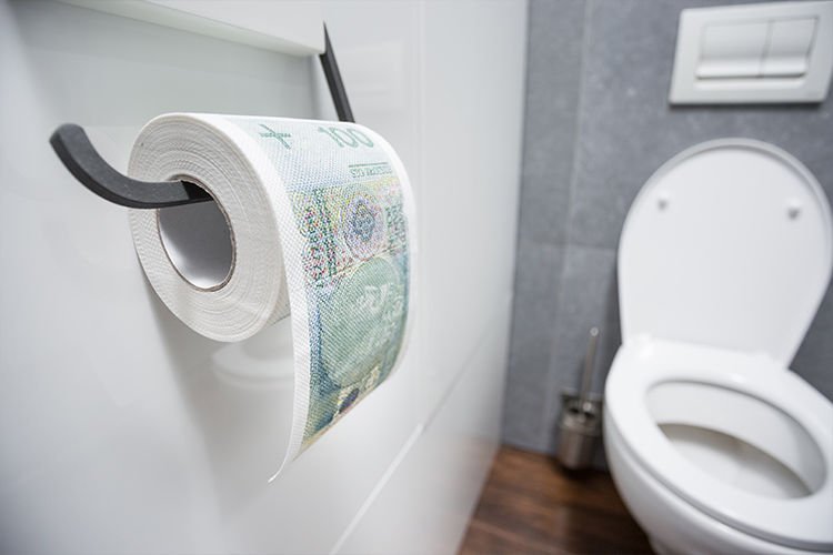 Tualetes papīrs nauda zīmju dizainā