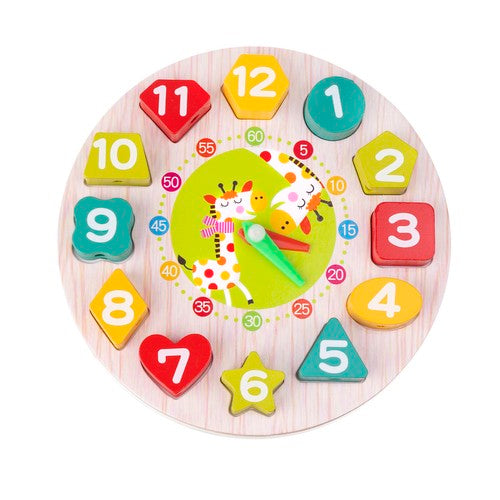 Koka rotaļlieta pulkstenis