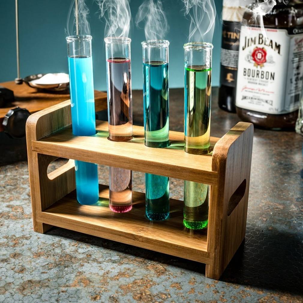 Stikla cauruļu komplekts ballītēm 4 gab. ar koka turētāju