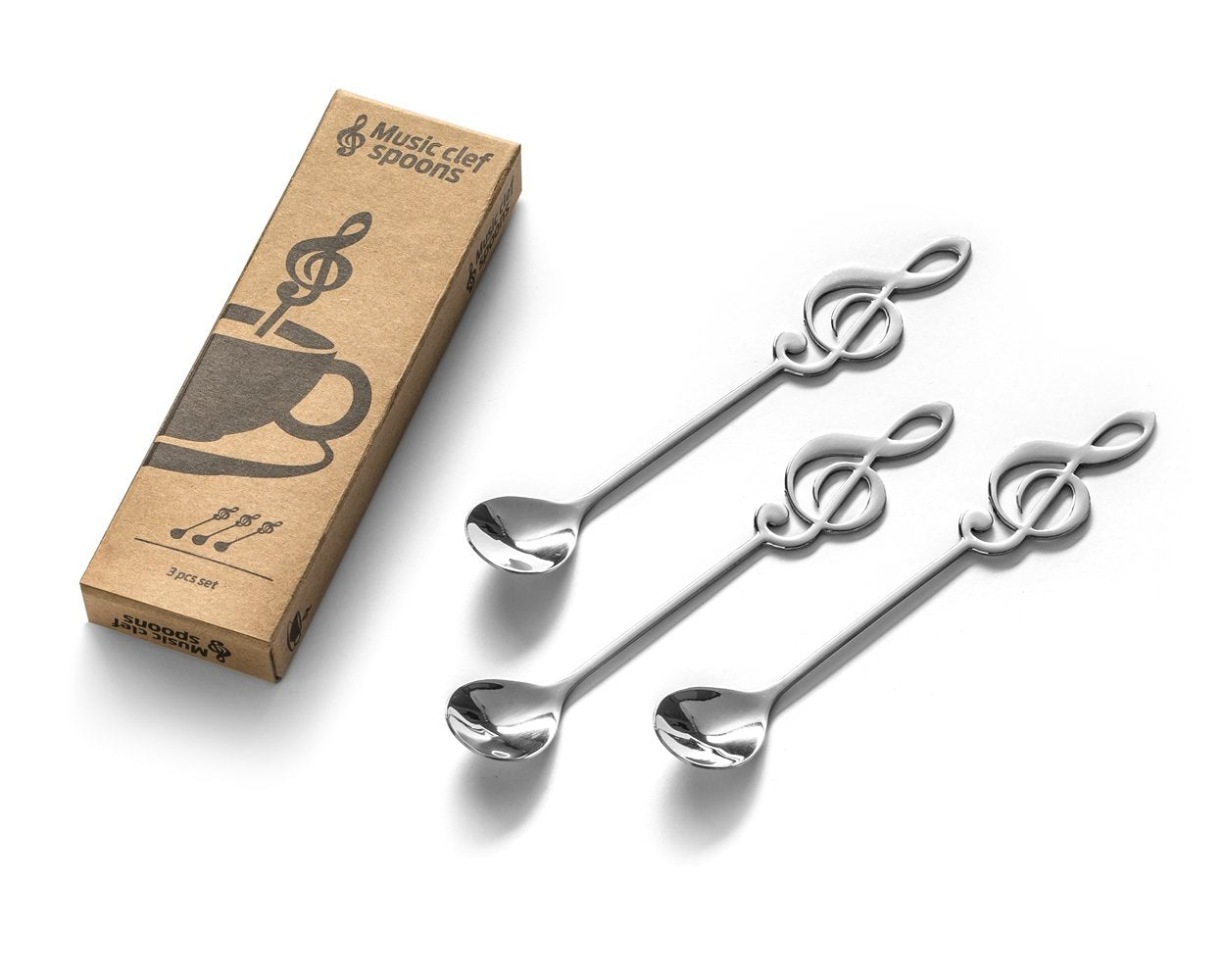 Metāla tējas karotes MUSIC CLEF 3 gab SILVER