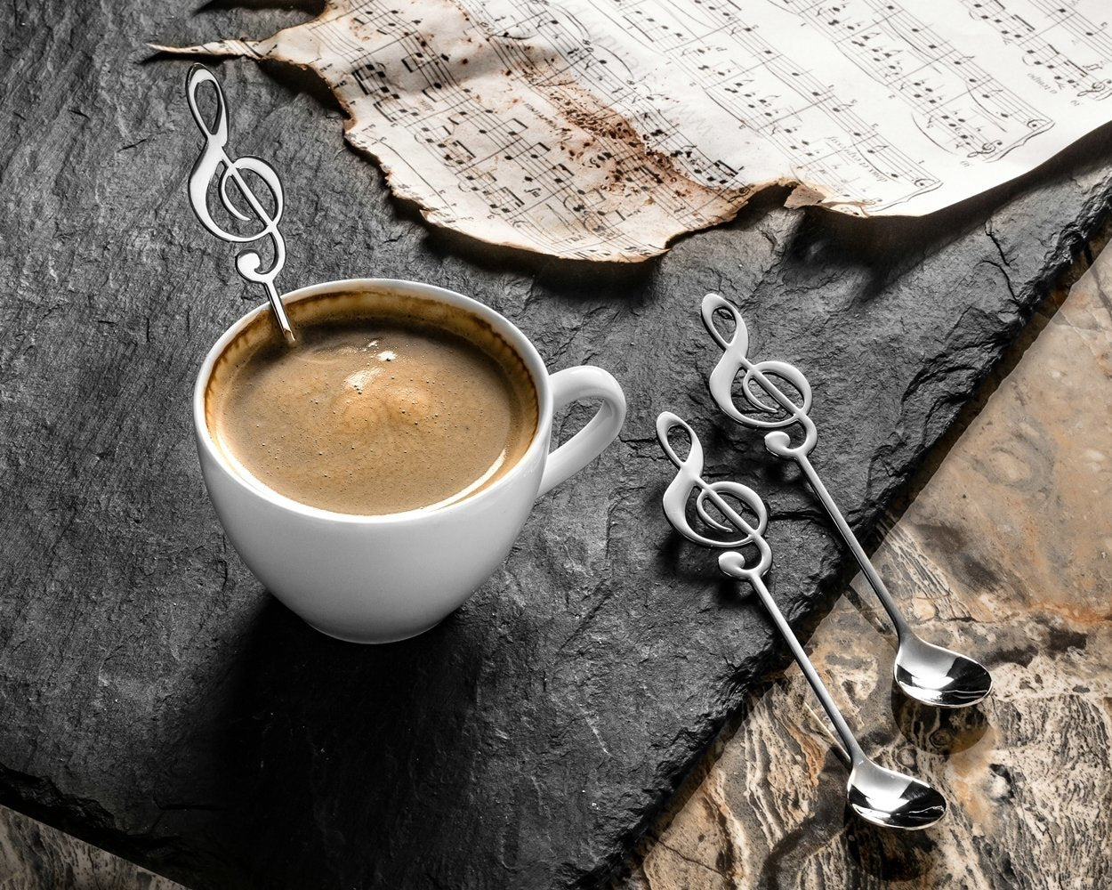 Metāla tējas karotes MUSIC CLEF 3 gab SILVER