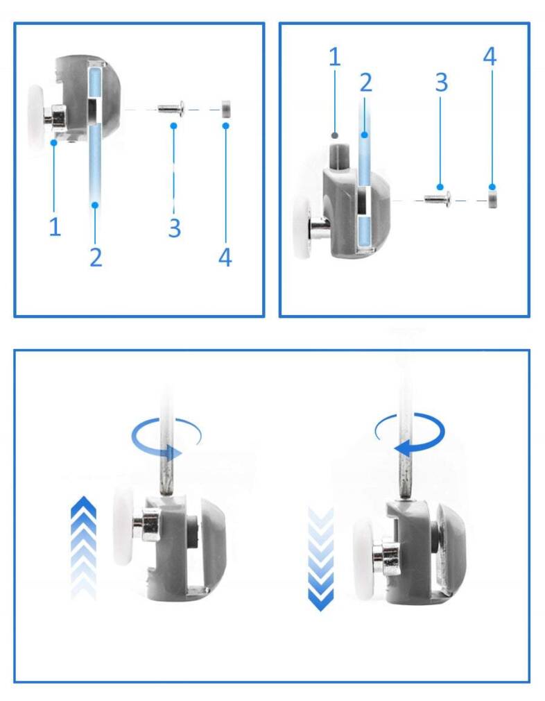 Dušas durvju ritentiņi, dubultie – 8gb