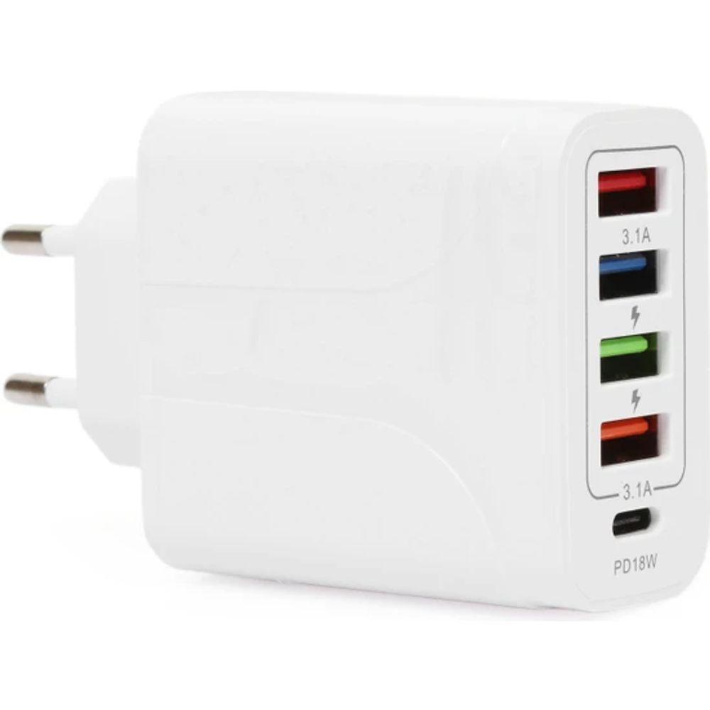 Lādētājs adapteris ar 5 portiem quick charge USB, type C