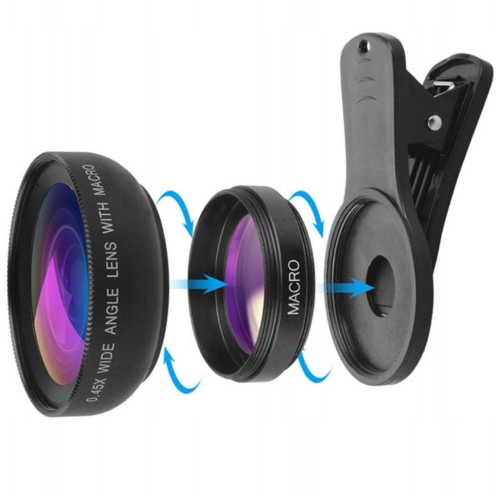 Platleņķa  un makro lēcu objektīvu komplekts tālrunim