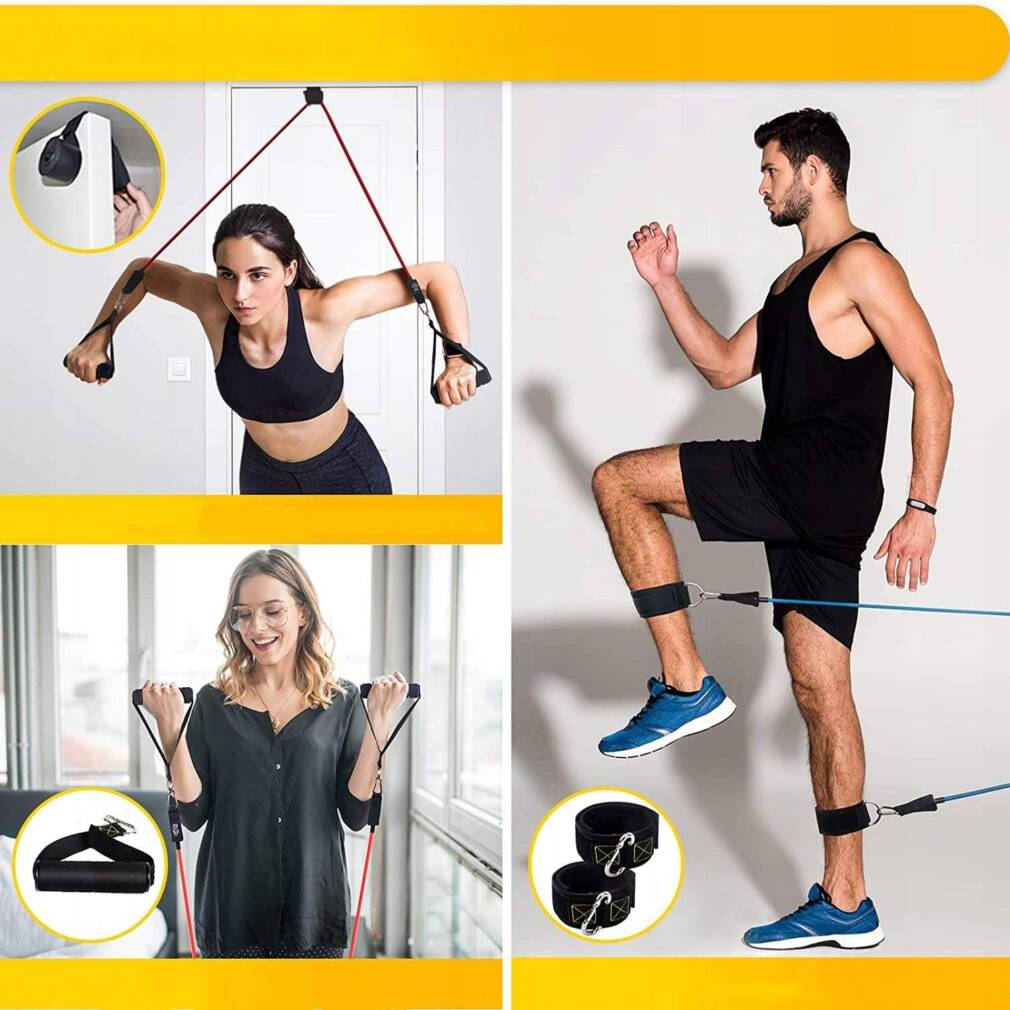 Pretestības gumiju komplekts treniņiem ar rokturiem, 5gab