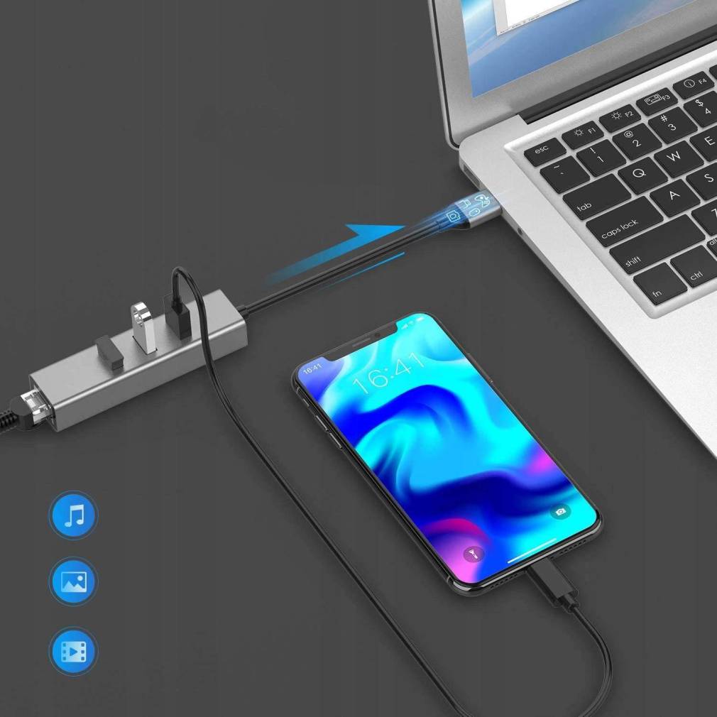 USB adapteris, sadalītājs 3x USB 3.0, RJ45 LAN