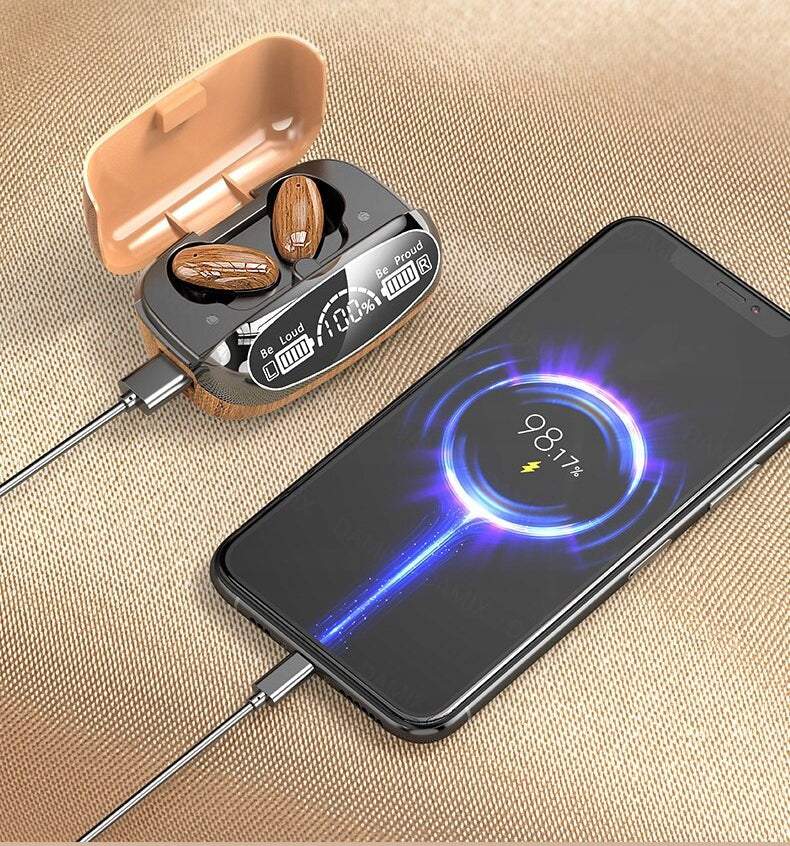 Bezvadu austiņas Bluetooth koka dizaina korpusā