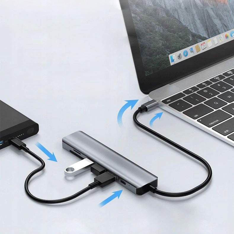 USB Type-C adapteris, sadalītājs 8in1 (3x USB 3.0, HDMI, Type-C, SD)