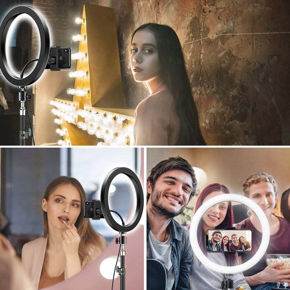 LED riņķis, gredzenveida lampa ar 2m statīvu un telefona turētāju