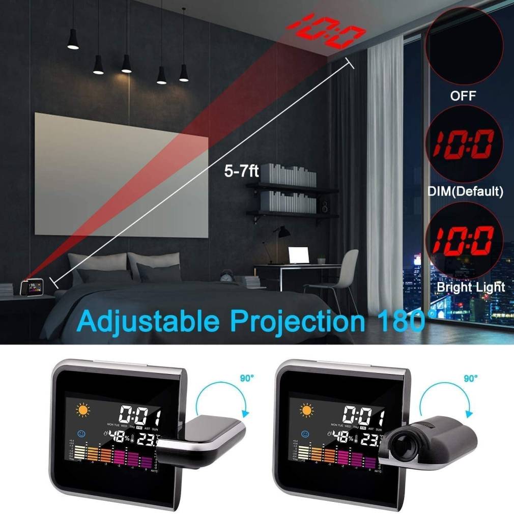 Pulkstenis laikapstākļu stacija ar LED projektoru