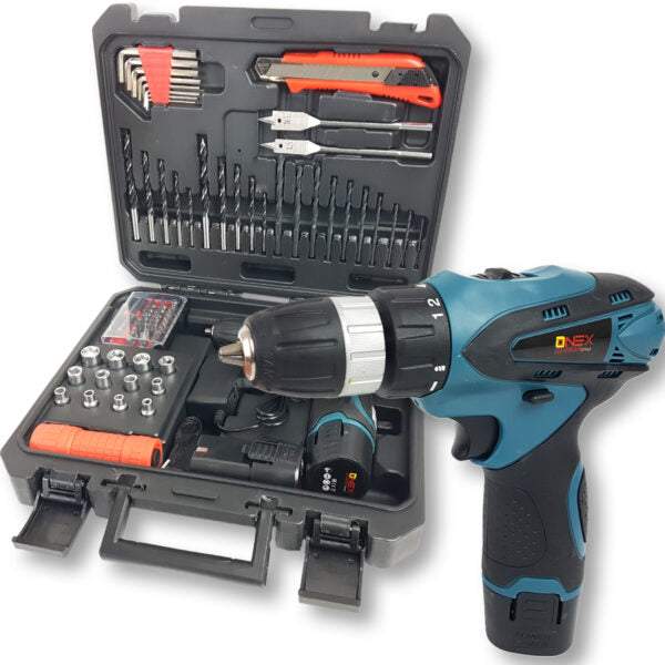Elektriskais skrūvgriezis - urbjmašīna ar diviem akumulatoriem - 77 elementi komplekts