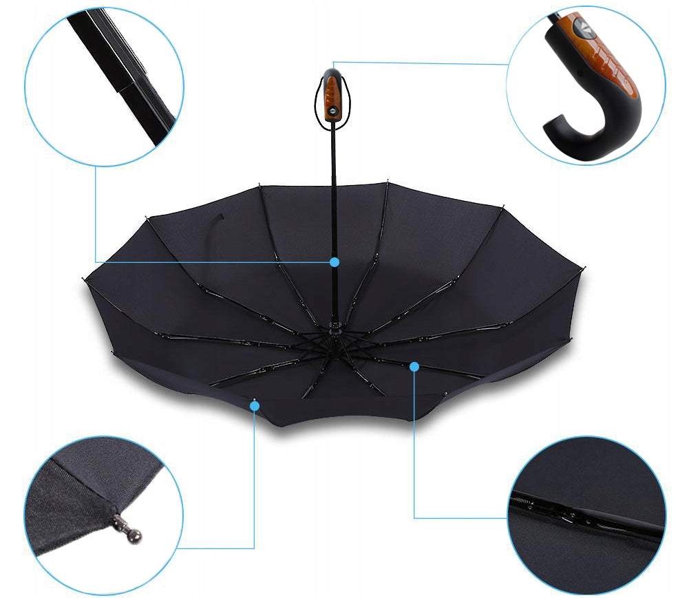 Melns automātiskais lietussargs 106cm