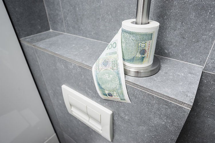 Tualetes papīrs nauda zīmju dizainā