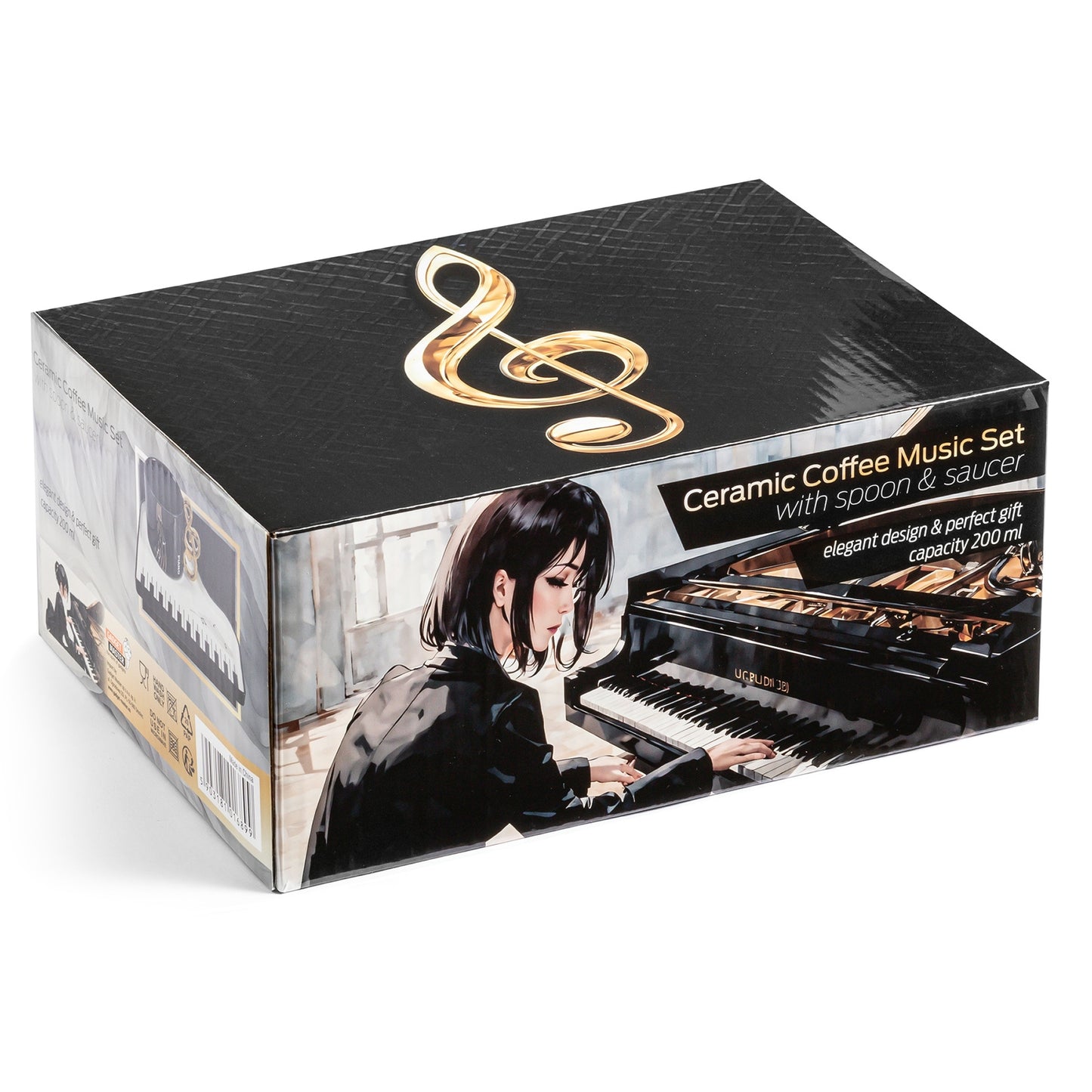 Keramikas kafijas mūzikas komplekts ar karoti un apakštasīti