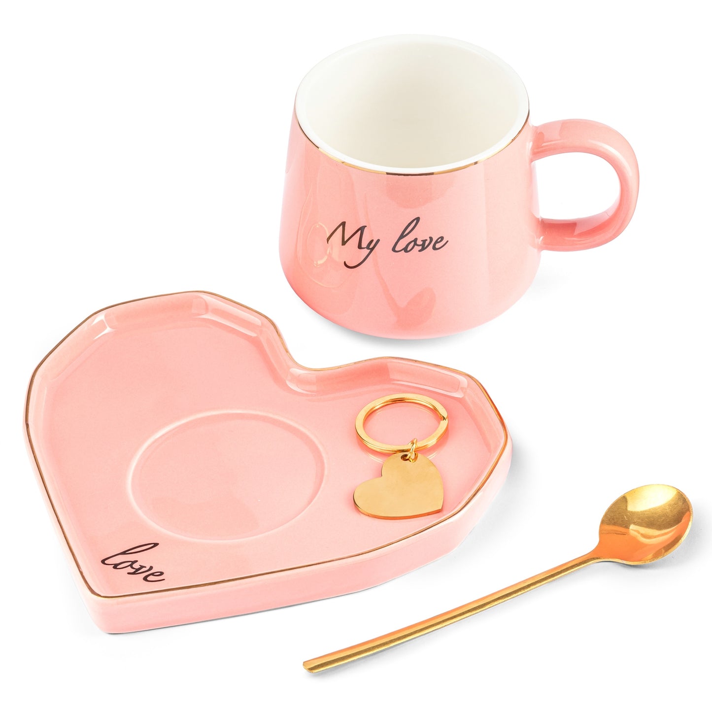 Sieviešu dāvanu komplekts - krūze, apakštase un karote