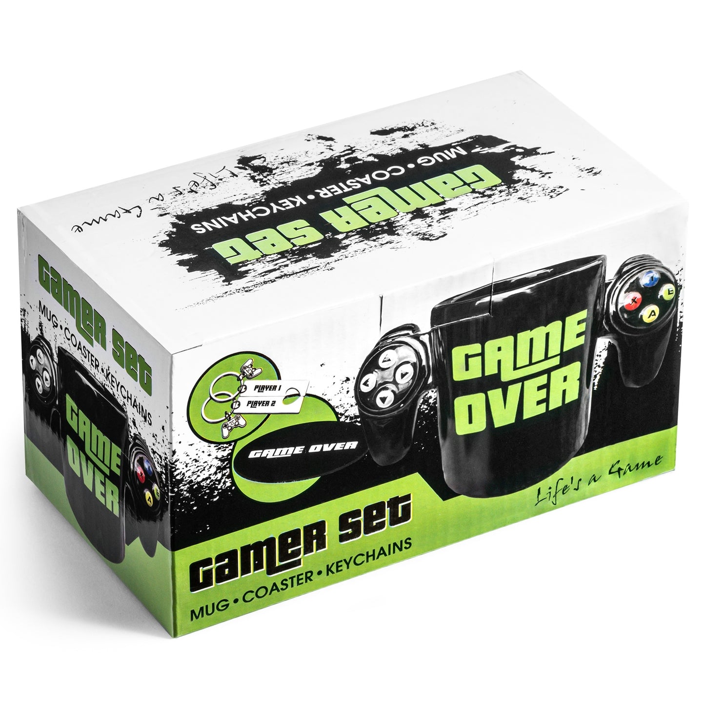 Spēlētāja komplekts GAME OVER - krūze, paliktnis un atslēgu piekariņi