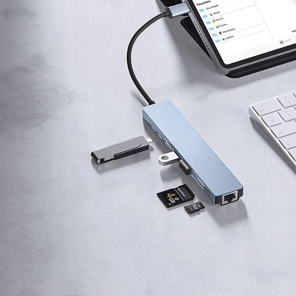 USB type-C adapteris, sadalītājs 9in1 (3x USB 3.0, HDMI, Type-C, SD, Ethernet)
