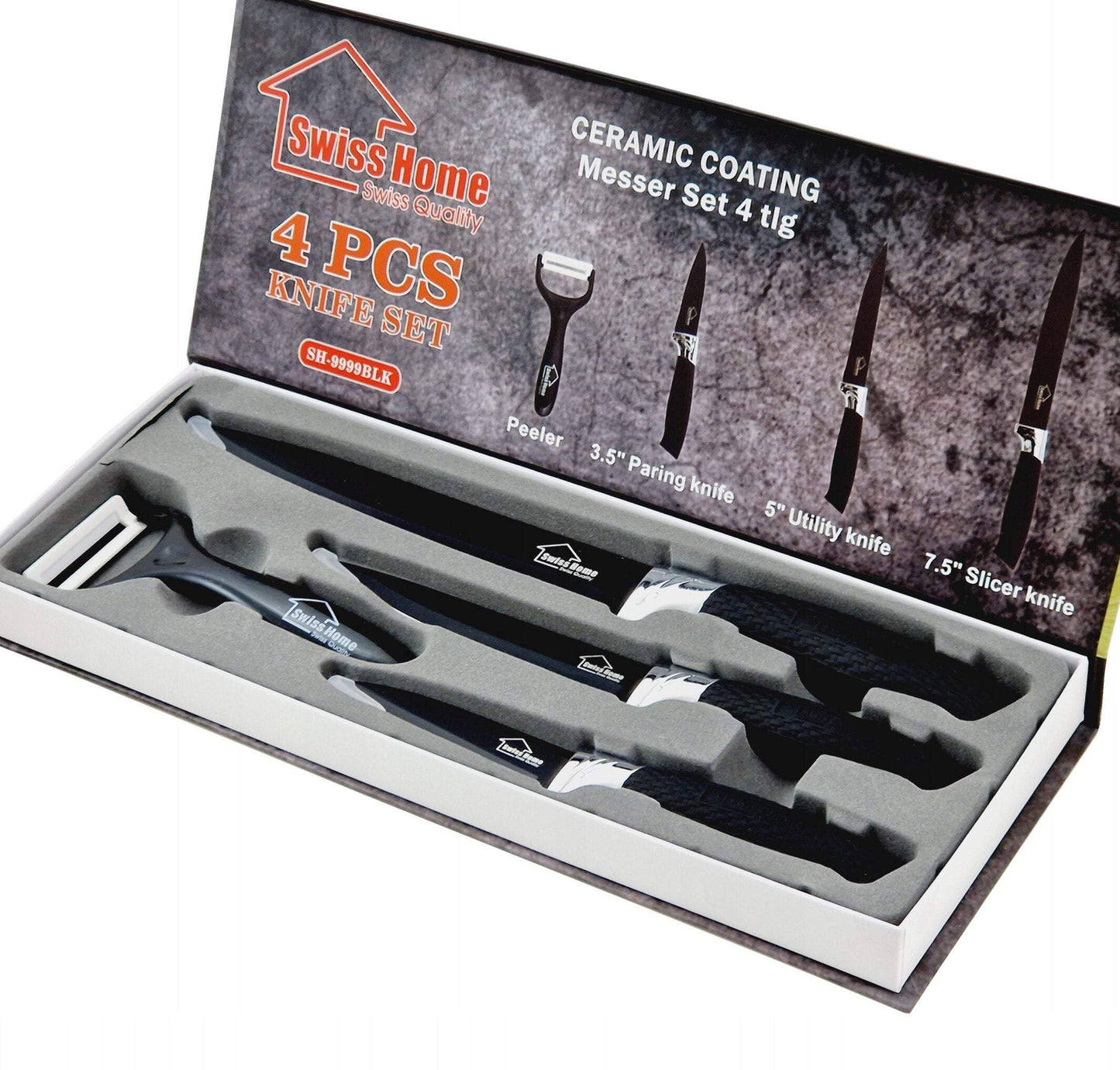 Melni keramikas virtuves naži, 4 gabali Šveices mājās