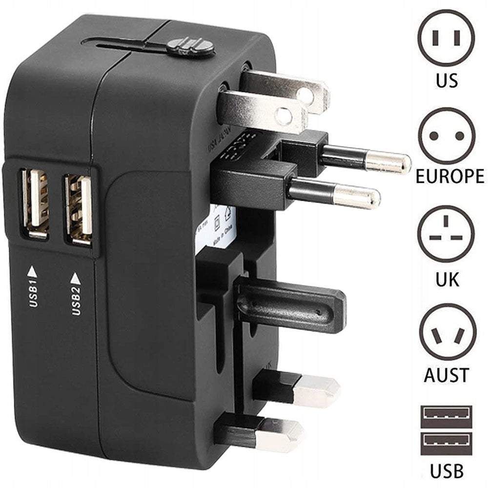 Universālais kontaktligzdas adapteris ceļotājiem 6A 100–240V 2x USB