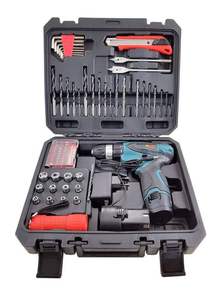Elektriskais skrūvgriezis - urbjmašīna ar diviem akumulatoriem - 77 elementi komplekts