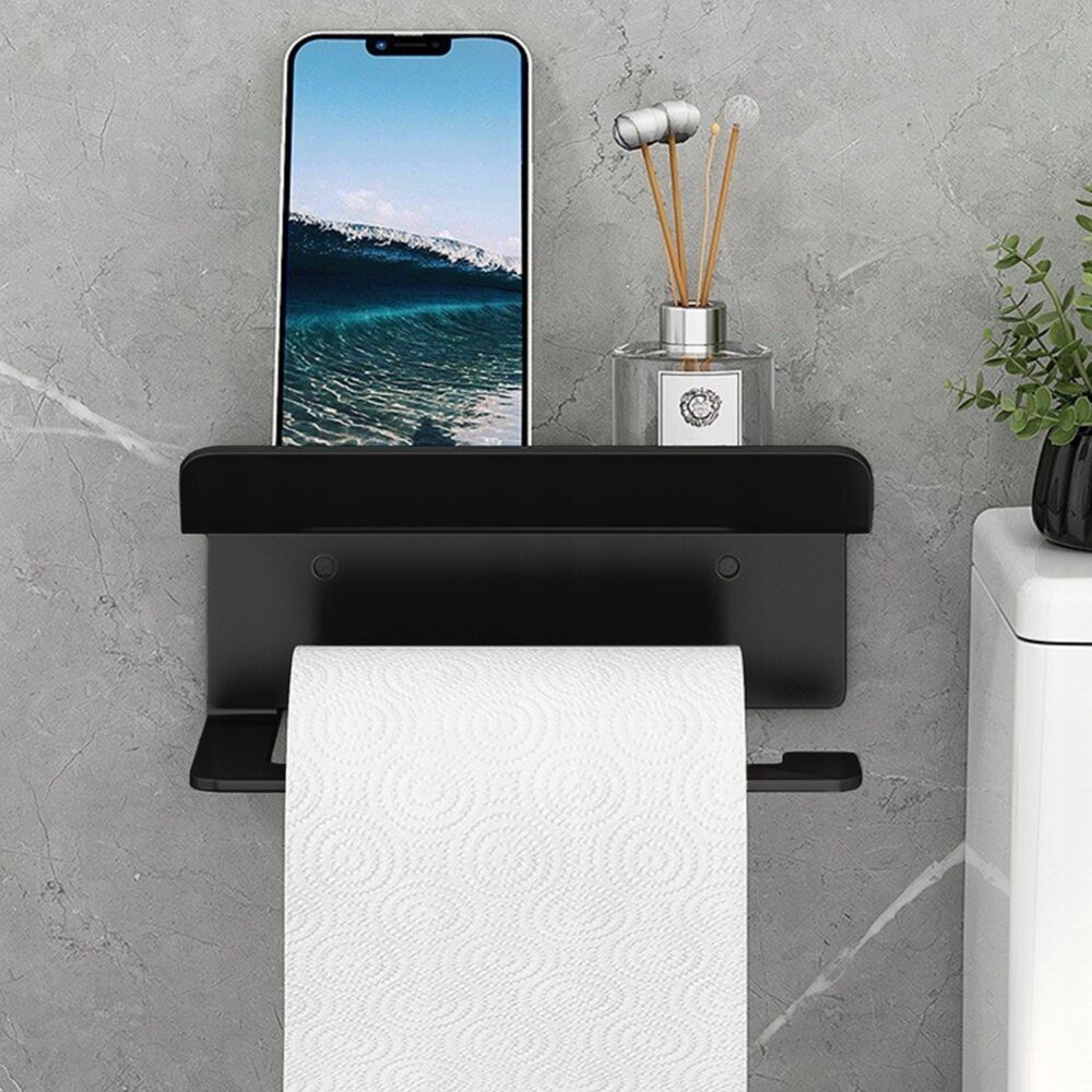Tualetes papīra turētājs ar tālruņa plauktu
