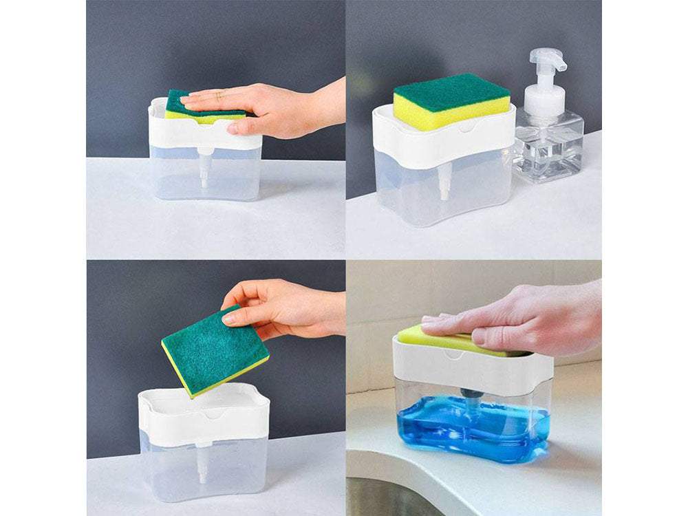 Šķidru ziepju dozators virtuves švammēm, turētājs 2in1