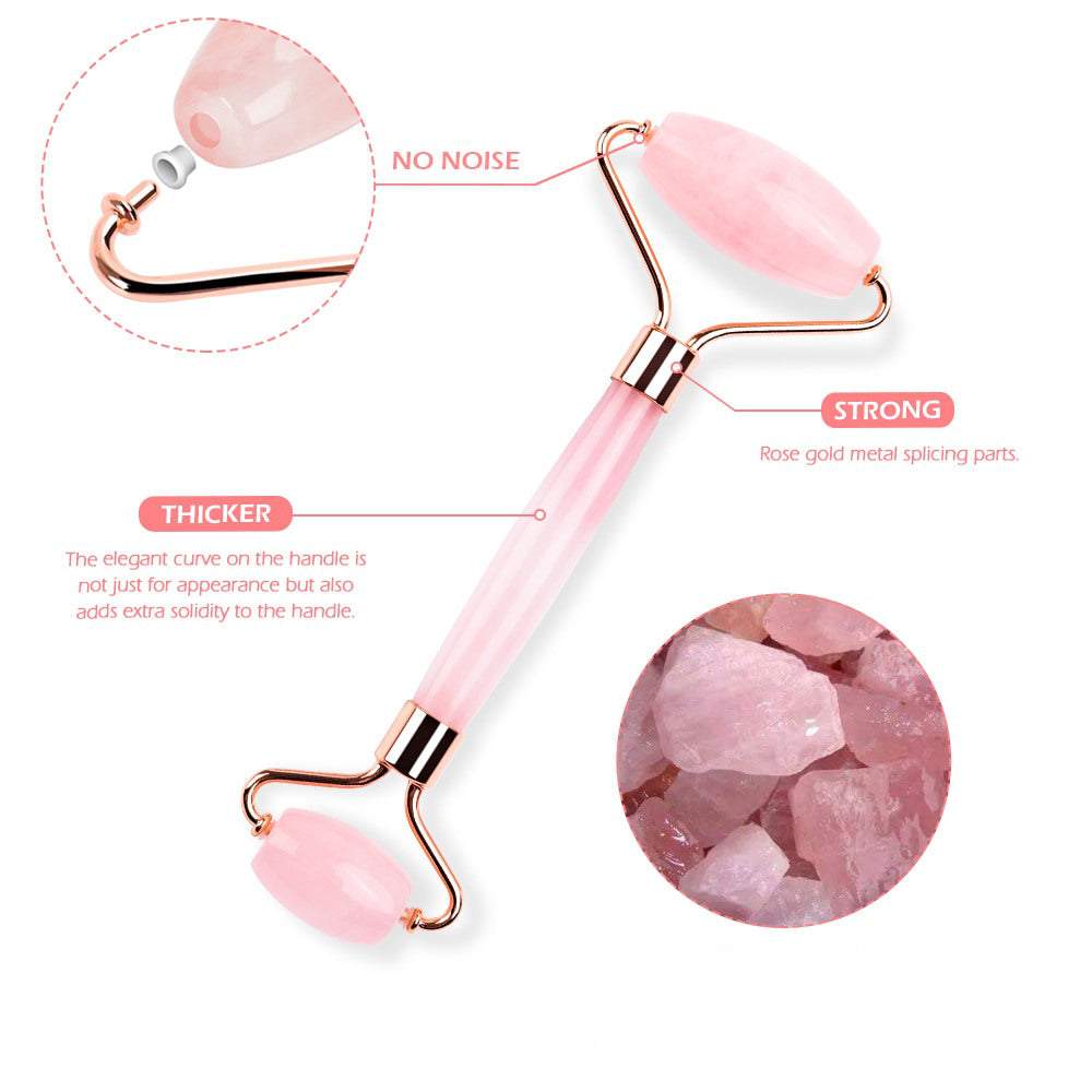 Nefrīta rullītis, jade roller ar gua sha rozā kvarcs, sejas masieris