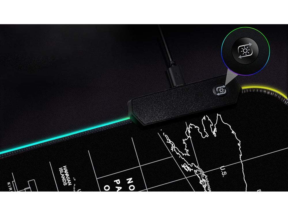 Spēļu peles paliktnis RGB – pasaules karte XXL 90x40cm