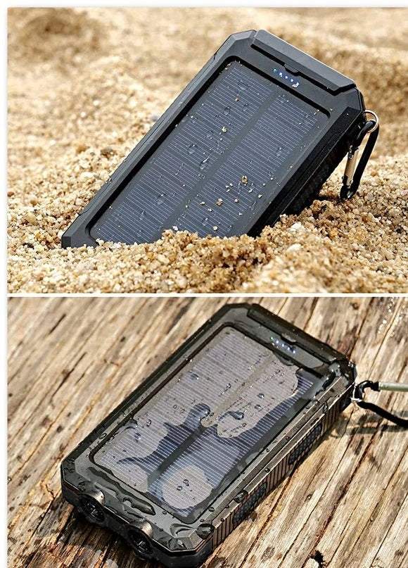 Powerbank ar saules paneli uzlādei un lukturīti