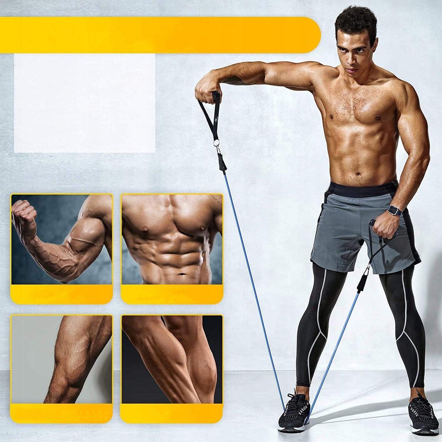 Pretestības gumiju komplekts treniņiem ar rokturiem, 5gab