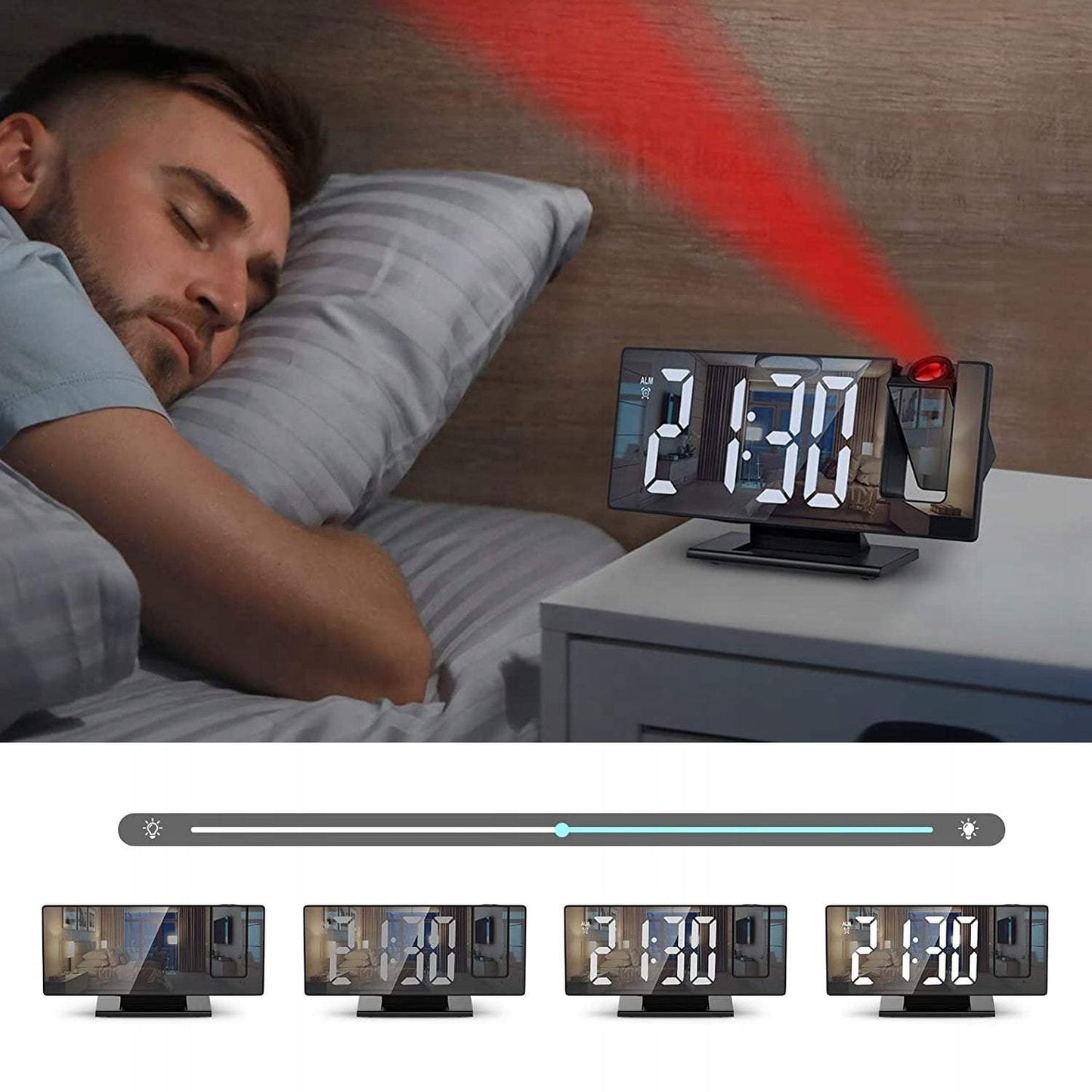 Elektroniskais pulkstenis, modinātājs ar LED projektoru