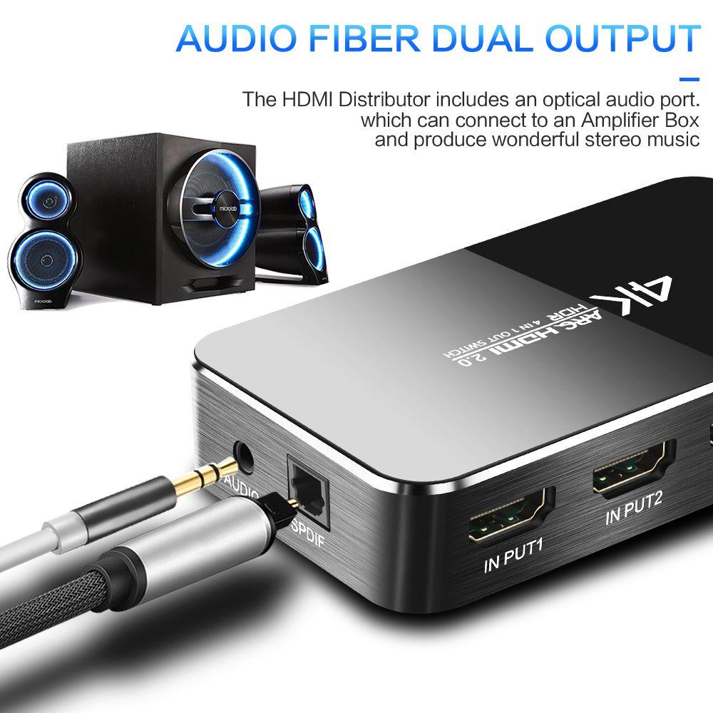 HDMI sadalītājs, pārslēdzējs, 4 porti, ar tālvadības pulti