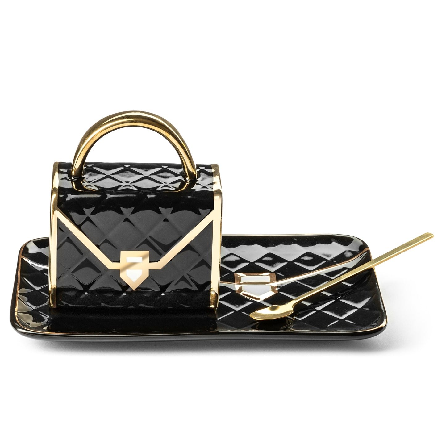 Krūzes komplekts ar karoti un apakštasīti - keramikas somiņa