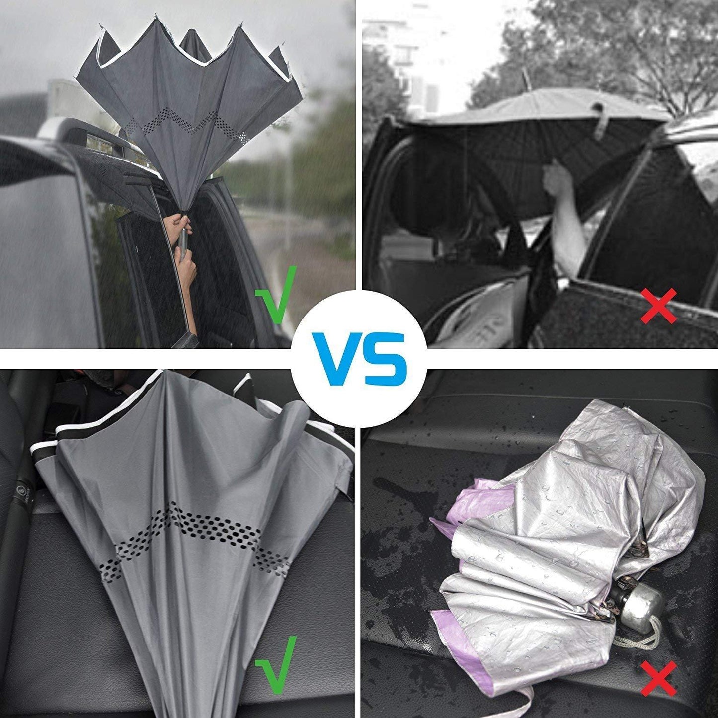 Reversais lietussargs atlokāms ar C formas rokturi