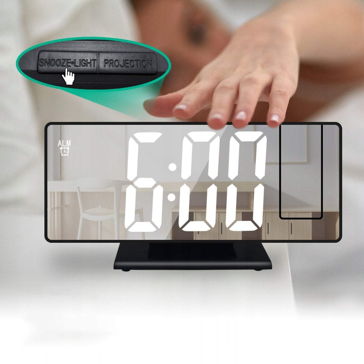 Elektroniskais pulkstenis, modinātājs ar LED projektoru